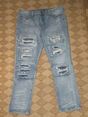 Light Blue Distressed Men’s Jeans - Slim Fit